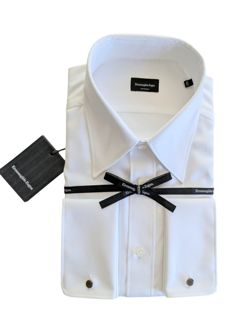 Ermenegildo Zegna White Textured Dress Shirt French Cuffs Size 17